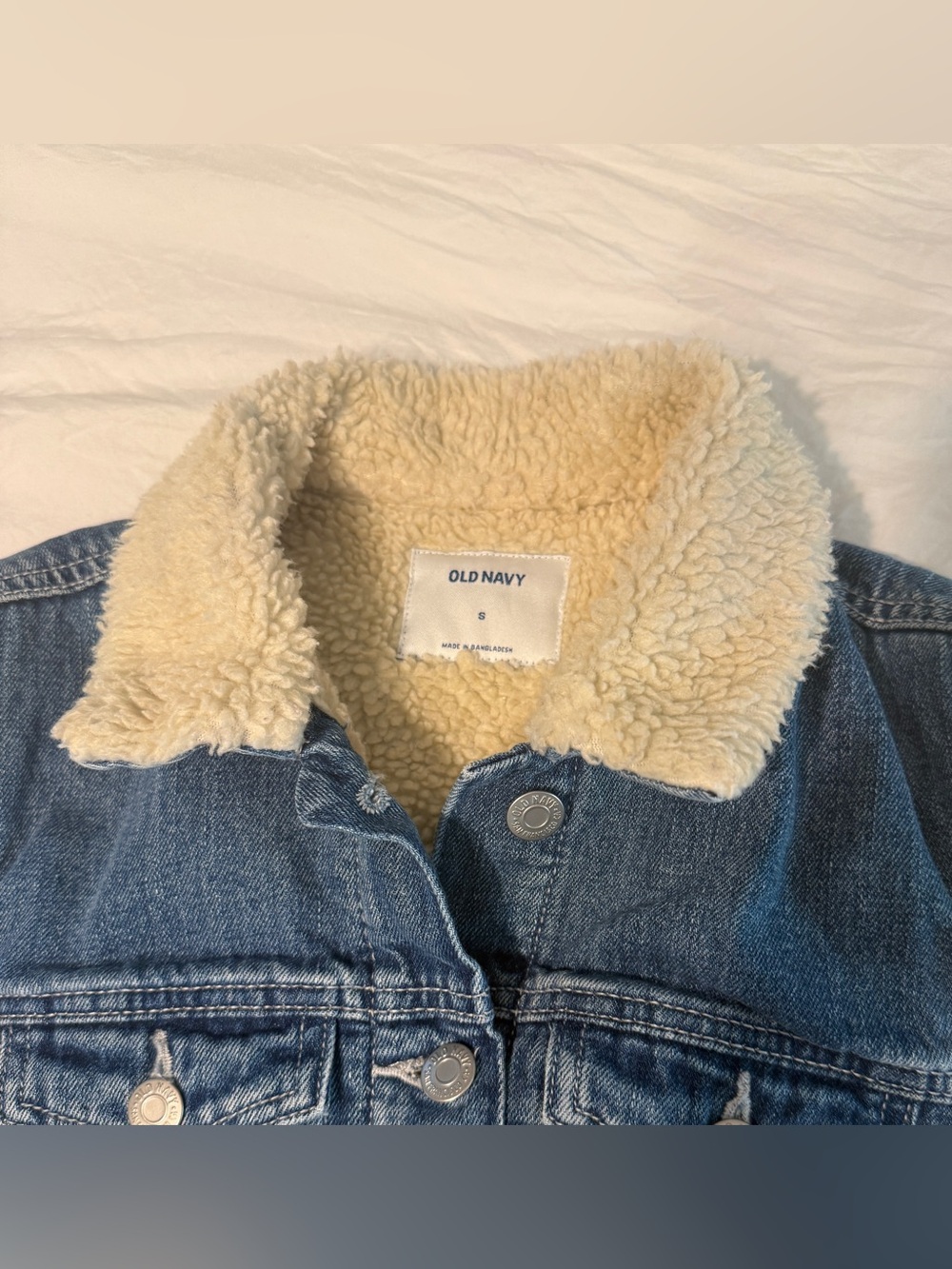 Old Navy Blue Denim Trucker Jacket Sherpa Lined Y2K Women’s Size Small - Picture 10 of 16